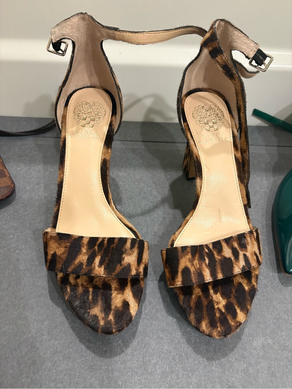 Vince Camuto Leopard Print Ankle Strap Heels - Brown/Black Animal Print
